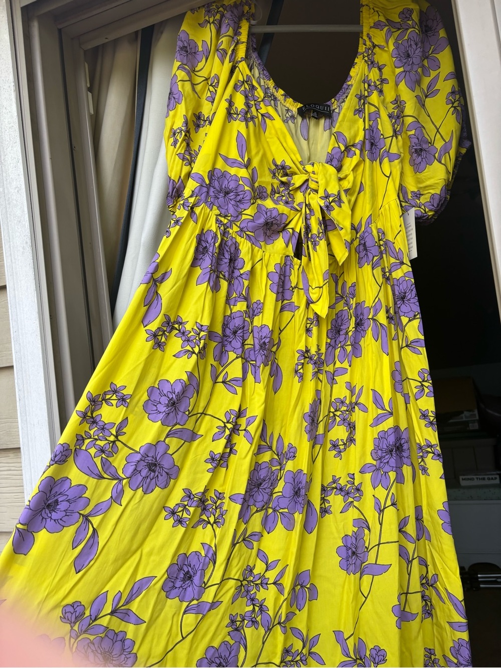Eloquii Yellow Maxi Dress with Purple Floral Print